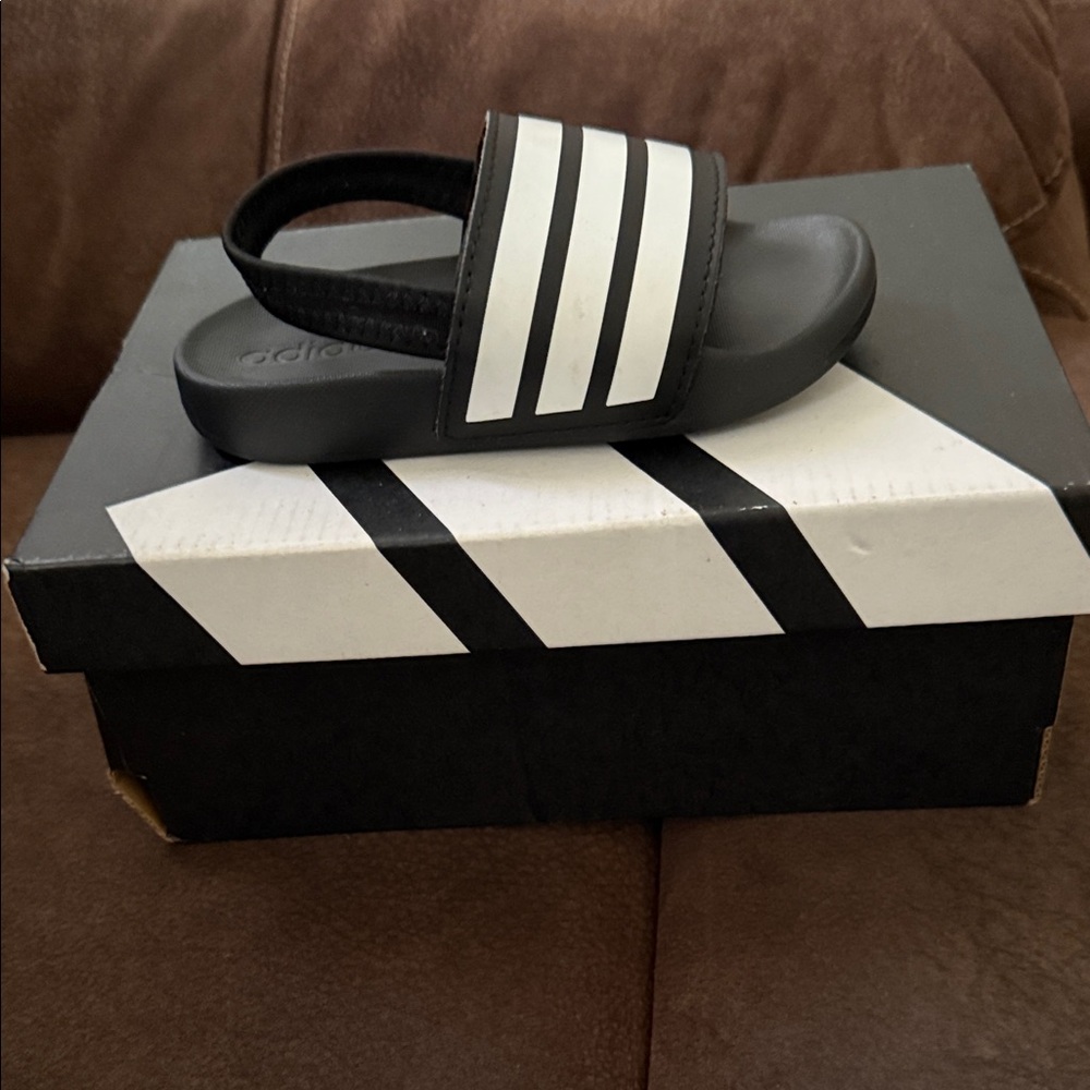 Adidas toddler  Slides with White Stripes